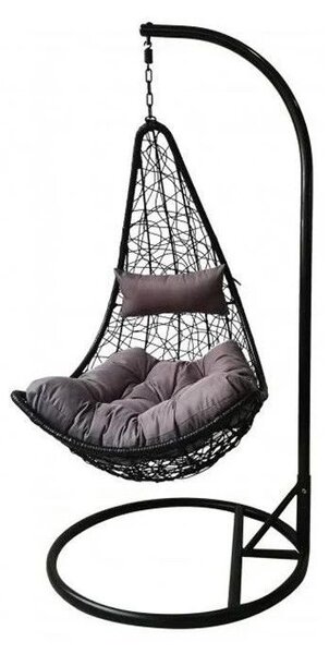 Fotoliu suspendat pentru terasa, maxim 120 kg, cadru negru din otel zincat, perne gri, 102x80x124/195 cm