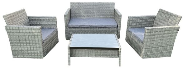 Set mobilier pentru gradina, 2 fotolii, masuta, canapea, ratan gri, perne incluse