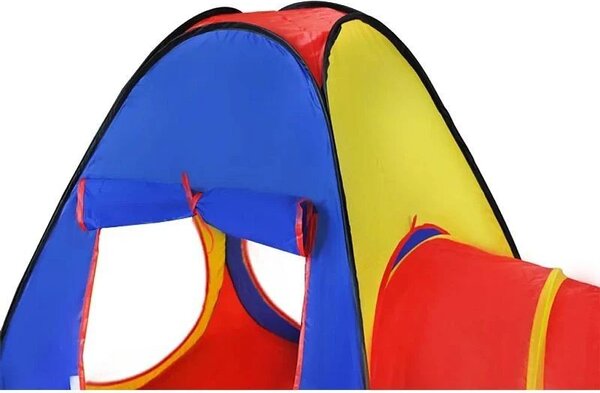 Cort de joaca pentru copii, 3 in 1, pliabil, tunel legatura, 300x80x86 cm, poliester, geanta transport