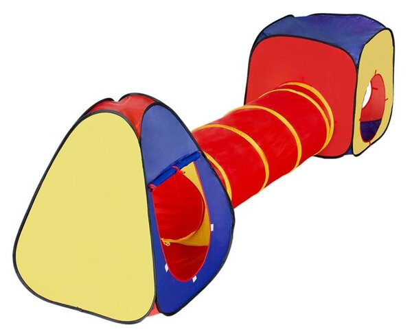 Cort de joaca pentru copii, 3 in 1, pliabil, tunel legatura, 300x80x86 cm, poliester, geanta transport