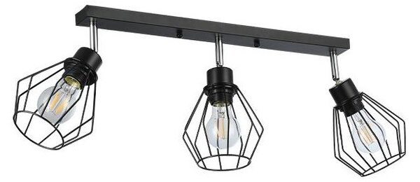 Aplica tavan LED Otto, 3 becuri, baza 50x8 cm, unghi rotatie 350, 35W, E27, IP20, negru
