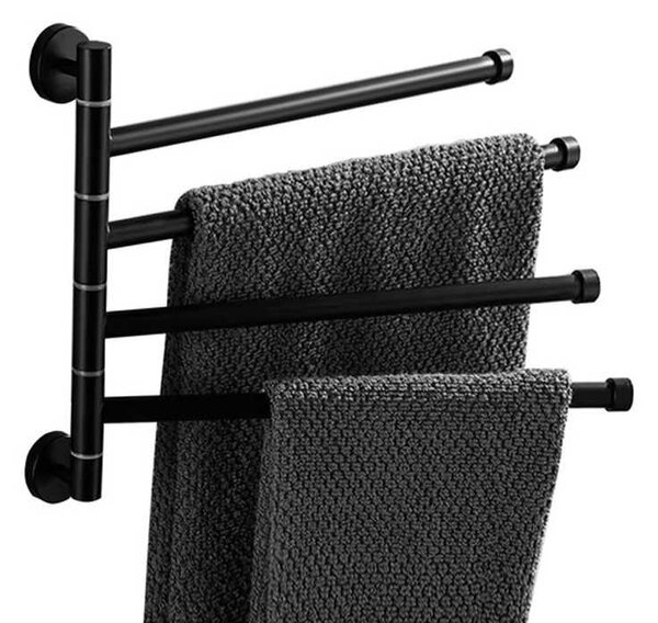 Suport pentru prosoape, 4 brate pivotante, 43 x 35 cm, otel, negru