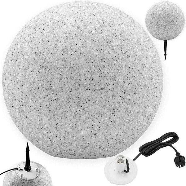 Lampa decorativa gradina, glob LED 40 cm, imitatie piatra, soclu E27, 40W