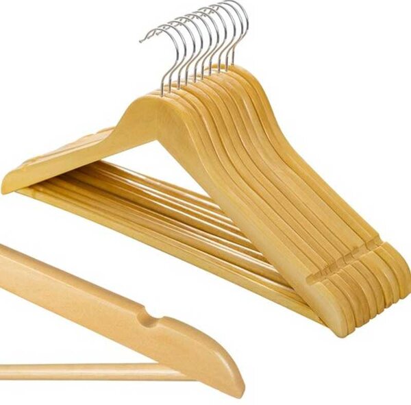 Set 10 umerase pentru haine, lemn, carlig metalic, 24 x 44.5 cm, maro
