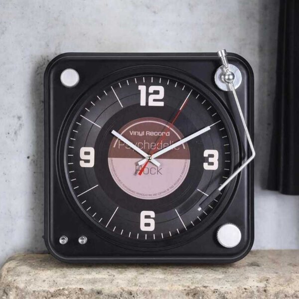 Ceas de perete Gramofon, analog, cifre si liniute, design retro, 35 cm