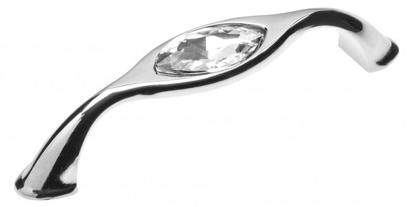 Maner pentru mobila modern cu cristal Bianca, crom lucios + cristal transparent GT, L:114 mm