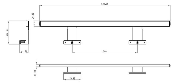 Aqualine Aqualine, lampă LED SERAPA, 9W, 230V, 600x40x100mm, crom, SA148
