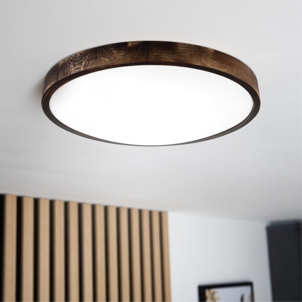 Plafonieră LED OAK SMOKY SLIM, 36W, 230V, 4000K, diam. 47 cm, stejar/maro închis