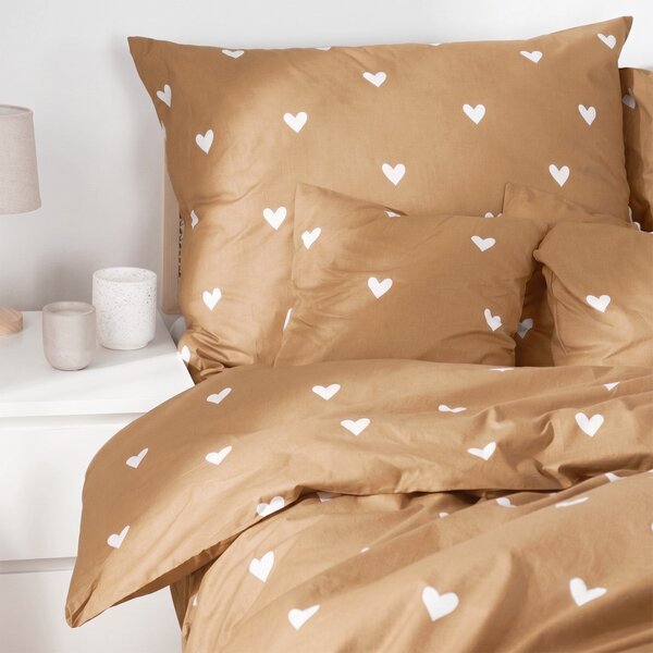 Goldea lenjerie de pat 100% bumbac - inimioare pe maro de toamnă 140 x 200 și 50 x 70 cm