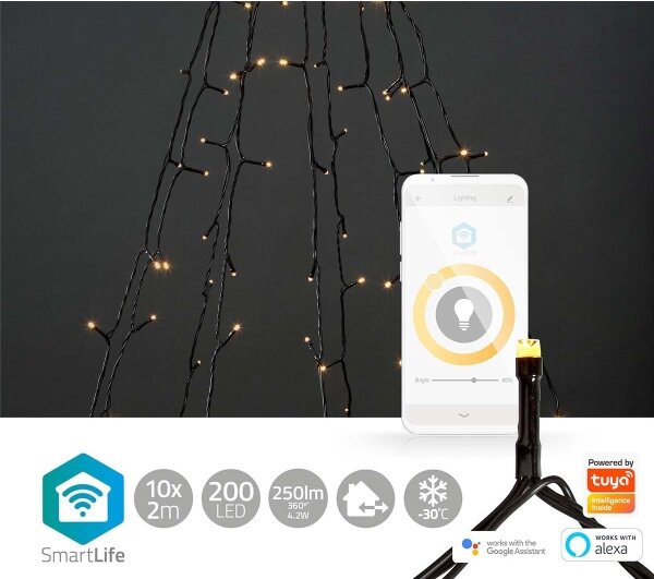 Nedis WIFILXT01W200 - LED perde de Crăciun 200 LED, 8 funcții, 10x2m, IP65, Wi-F
