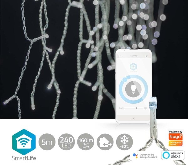 Perdea LED de Crăciun 240xLED/8 funcții 8m IP65 Wi-Fi Tuya Nedis WIFILXC03W250