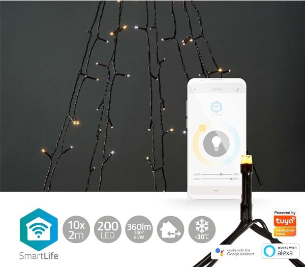 Nedis WIFILXT02W200 - LED perde Crăciun 200 LED/8 funcții 10x2m IP65 Wi-Fi Tuya