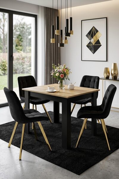 Scaun de dining SORIA VELVET cu picioare aurii, negru