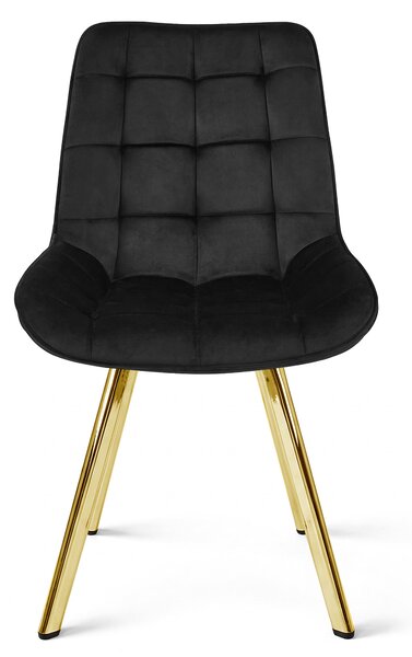 Scaun de dining SORIA VELVET cu picioare aurii, negru