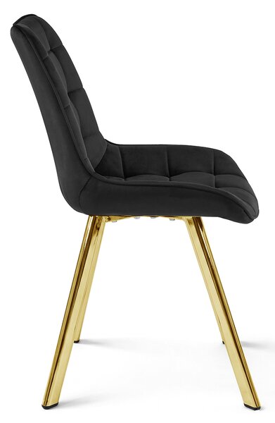 Scaun de dining SORIA VELVET cu picioare aurii, negru