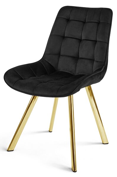 Scaun de dining SORIA VELVET cu picioare aurii, negru