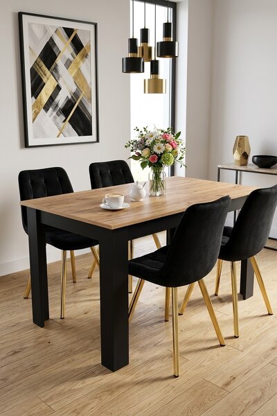 Scaun de dining SORIA VELVET cu picioare aurii, negru