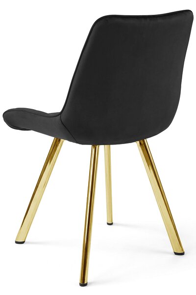 Scaun de dining SORIA VELVET cu picioare aurii, negru