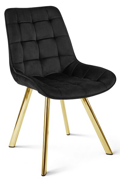Scaun de dining SORIA VELVET cu picioare aurii, negru