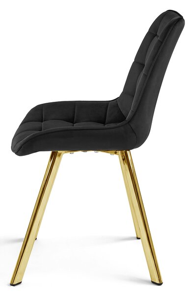 Scaun de dining SORIA VELVET cu picioare aurii, negru