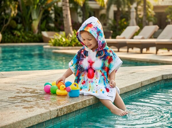 Poncho pentru copii PISICUTA colorat Dimensiune: 60 x 120 cm