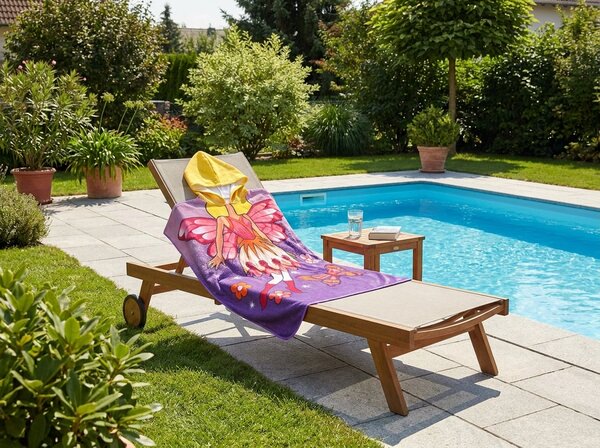 Poncho pentru copii ZANA SI FLUTURE violet Dimensiune: 60 x 120 cm