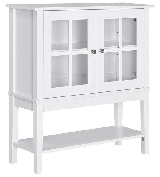 HOMCOM Servantă de Bucătărie Modernă cu 2 Uși din Sticlă Securizată, Raft Reglabil, 80 x 28 x 84 cm, Alb | Aosom Romania