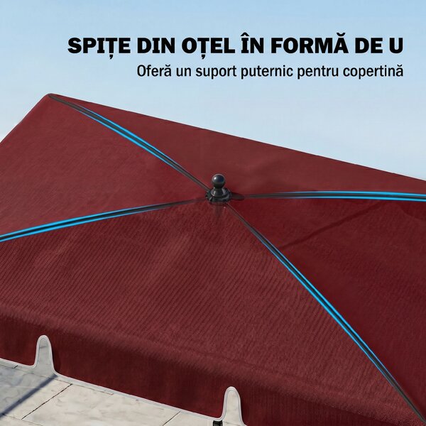 Outsunny Umbrelă de Grădină cu Margini Ondulate și 4 Brațe din Aluminiu, 198x130x245 cm, Roșu | Aosom Romania