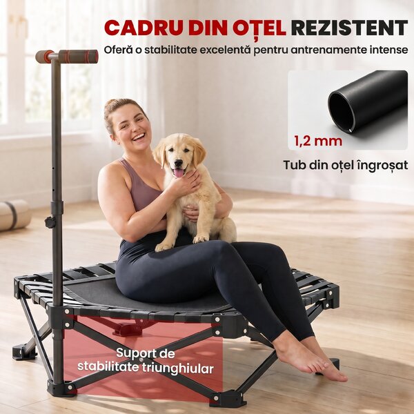 SPORTNOW Trambulină Fitness pentru Adulți Ø104 cm, Pliabilă, cu Sistem de Deschidere și Închidere dintr-o Singură Mișcare, Mâner Reglabil și 24 Corzi Elastice, Negru | Aosom Romania