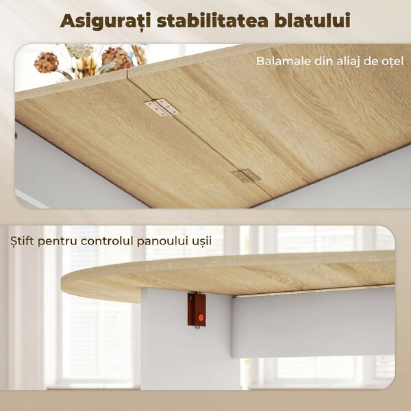 HOMCOM Masă Pliabil Con 2 Extensii Oval Economizor de Spațiu, Color Lemn | Aosom Romania
