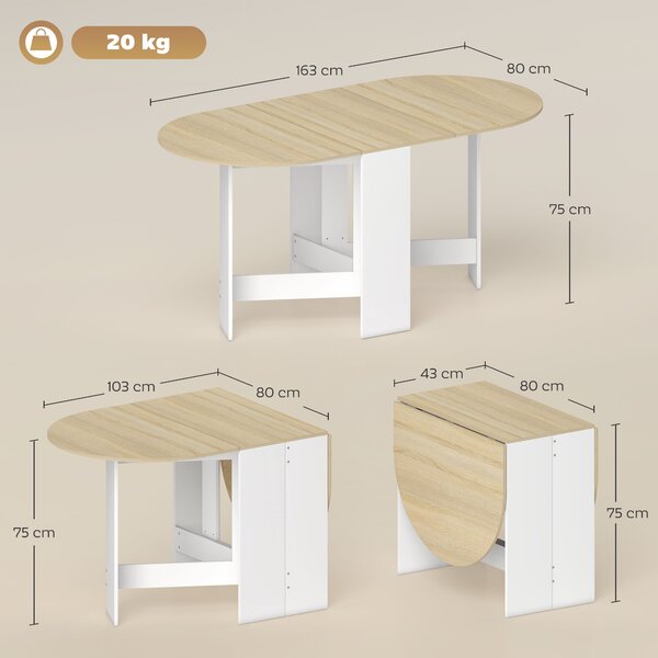HOMCOM Masă Pliabil Con 2 Extensii Oval Economizor de Spațiu, Color Lemn | Aosom Romania