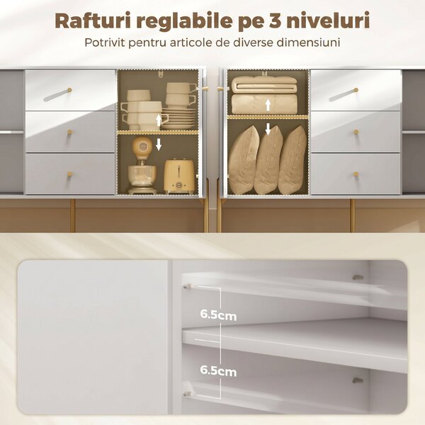 HOMCOM Bufet cu 3 Sertare, 2 Rafturi Reglabile, 5 Picioare | Aosom Romania