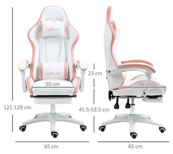 Vinsetto Scaun Da Gaming Ad Altezza Reglabil Piele Pu E Oțel Alb Roz | Aosom Romania