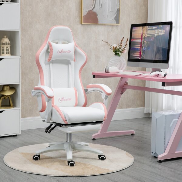 Vinsetto Scaun Da Gaming Ad Altezza Reglabil Piele Pu E Oțel Alb Roz | Aosom Romania
