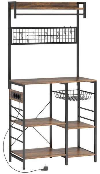 HOMCOM Scaffale Bucătărie Con Prize E Led, Struttura In Oțel, Marrone Rustic | Aosom Romania