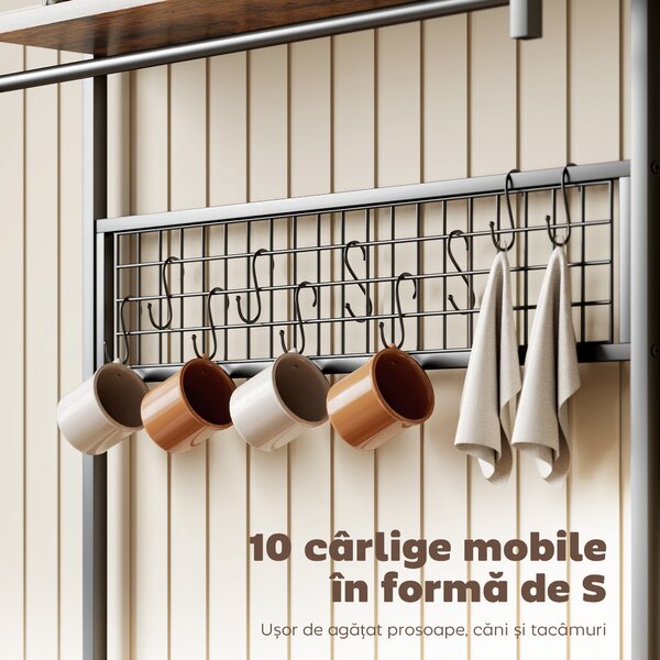 HOMCOM Scaffale Bucătărie Con Prize E Led, Struttura In Oțel, Marrone Rustic | Aosom Romania