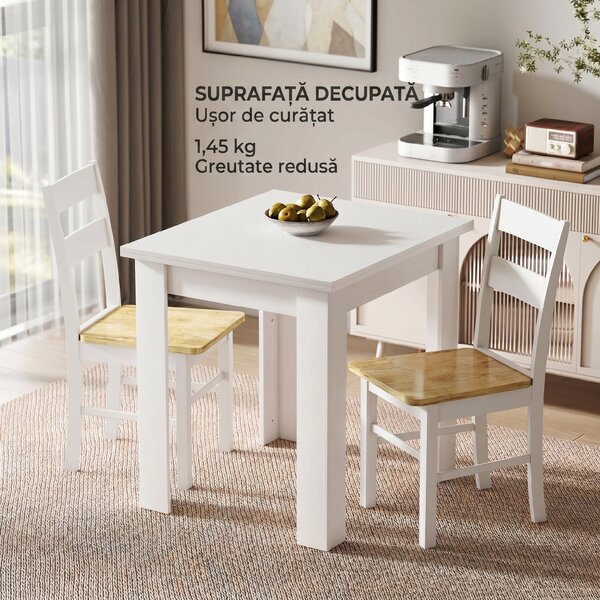 HOMCOM Masă de Dining Extensibilă pentru 4-6 Persoane din PAL și Oțel, 140 x 80 x 77,5 cm, Alb cu Efect de Lemn | Aosom Romania