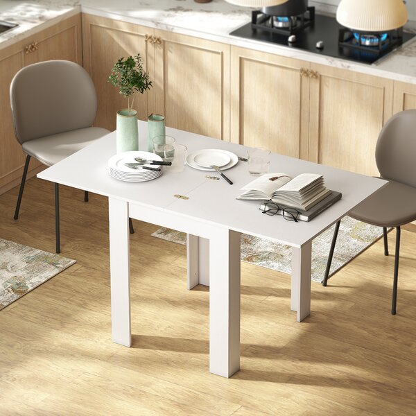 HOMCOM Masă de Dining Extensibilă pentru 4-6 Persoane din PAL și Oțel, 140 x 80 x 77,5 cm, Alb cu Efect de Lemn | Aosom Romania
