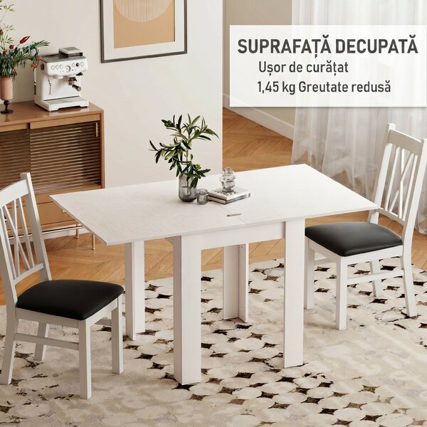 HOMCOM Masă de Dining Extensibilă pentru 4-6 Persoane din PAL și Oțel, 140 x 80 x 77,5 cm, Alb cu Efect de Lemn | Aosom Romania