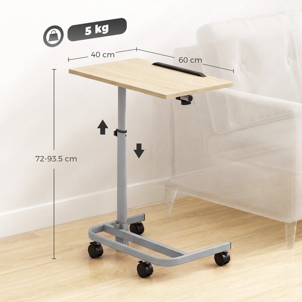 HOMCOM Măsuță pentru Laptop cu Înălțime Reglabilă, 4 Roți, Lemn și Metal, 60 x 40 x 72-93,5 cm, Stejar | Aosom Romania