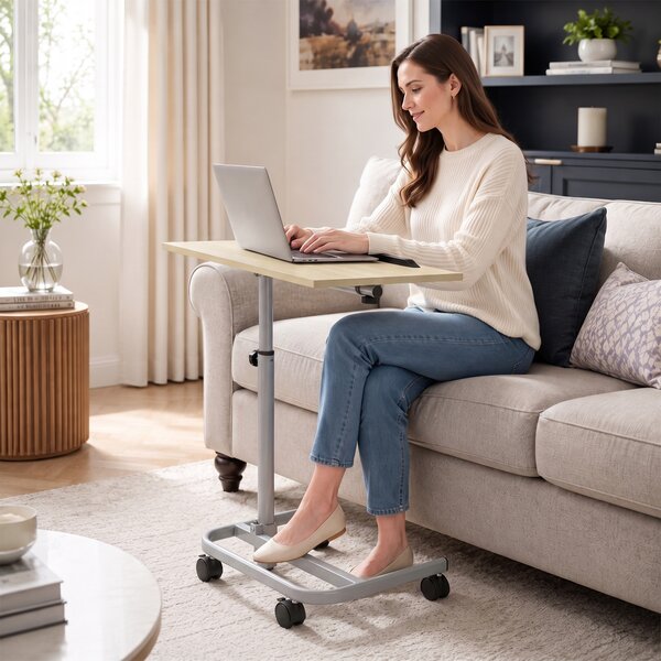 HOMCOM Măsuță pentru Laptop cu Înălțime Reglabilă, 4 Roți, Lemn și Metal, 60 x 40 x 72-93,5 cm, Stejar | Aosom Romania