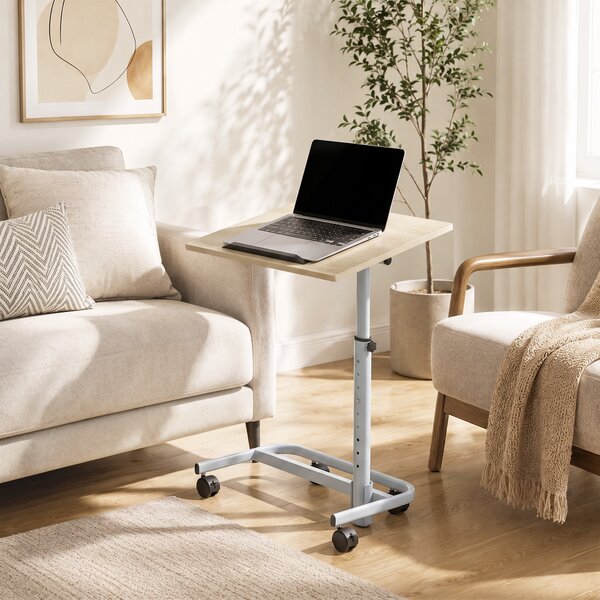 HOMCOM Măsuță pentru Laptop cu Înălțime Reglabilă, 4 Roți, Lemn și Metal, 60 x 40 x 72-93,5 cm, Stejar | Aosom Romania