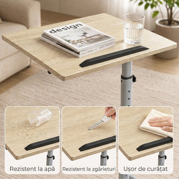 HOMCOM Măsuță pentru Laptop cu Înălțime Reglabilă, 4 Roți, Lemn și Metal, 60 x 40 x 72-93,5 cm, Stejar | Aosom Romania