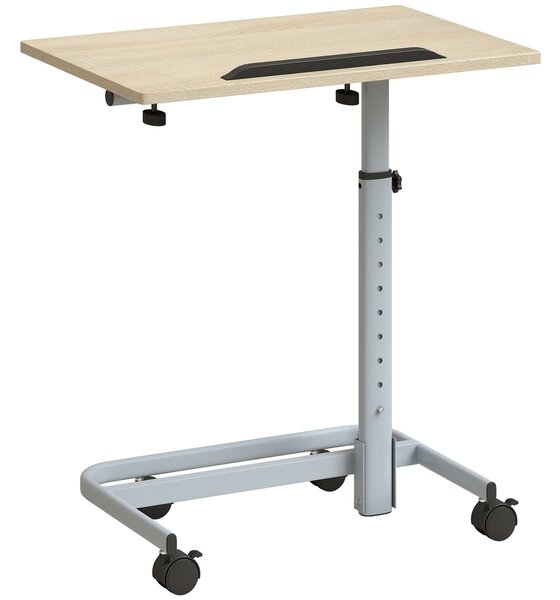 HOMCOM Măsuță pentru Laptop cu Înălțime Reglabilă, 4 Roți, Lemn și Metal, 60 x 40 x 72-93,5 cm, Stejar | Aosom Romania