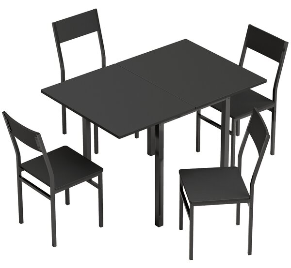 HOMCOM Set Masă și Scaune Dining 5 Piese Extensibil cu MDF și Metal, 80-120 cm, 4 Scaune Stivuibile, Negru | Aosom Romania
