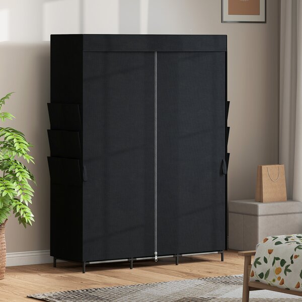 HOMCOM Garderobă Textilă cu 3 Bare și 3 Rafturi, Oțel și Material Netesut, 130 x 45 x 167 Cm, Negru | Aosom Romania