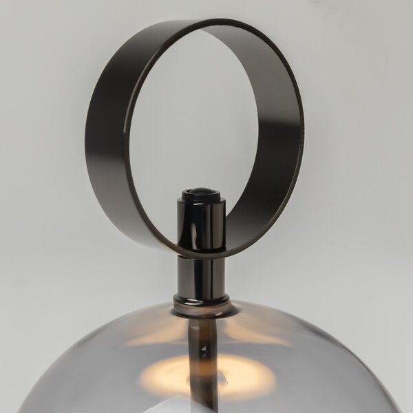 Maytoni Lampa de masă cu LED și baterie DOUBLE MOON, gri fumuriu, înălțime 25 cm, sticlă, Gri, Camera de zi / sufragerie, Sticlă, Modern, glob