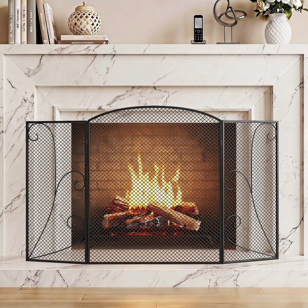 HOMCOM Parascântei Șemineu Pliabil 3 Panouri Metal Electrostatic, Gata Utilizare, 133x1x77cm, Negru | Aosom Romania