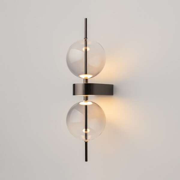 Maytoni Aplică de perete LED DOUBLE MOON, gri fumuriu, înălțime 43 cm, sticlă, reglabil, Gri, Camera de zi / sufragerie, Sticlă, Modern, glob