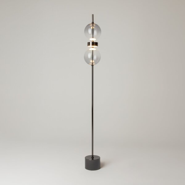 Maytoni Lampadar LED DOUBLE MOON, negru/gri fumuriu, înălțime 146 cm, reglabil, Gri, Camera de zi / sufragerie, Sticlă, Modern, glob